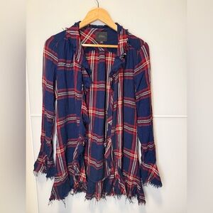 Guess Rustic Frayed Plaid Cardigan